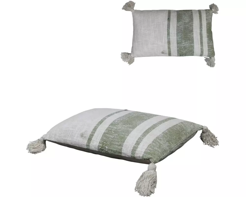 CHALET Kissen mit Quasten 50 x 30 cm, Grau/Grün
