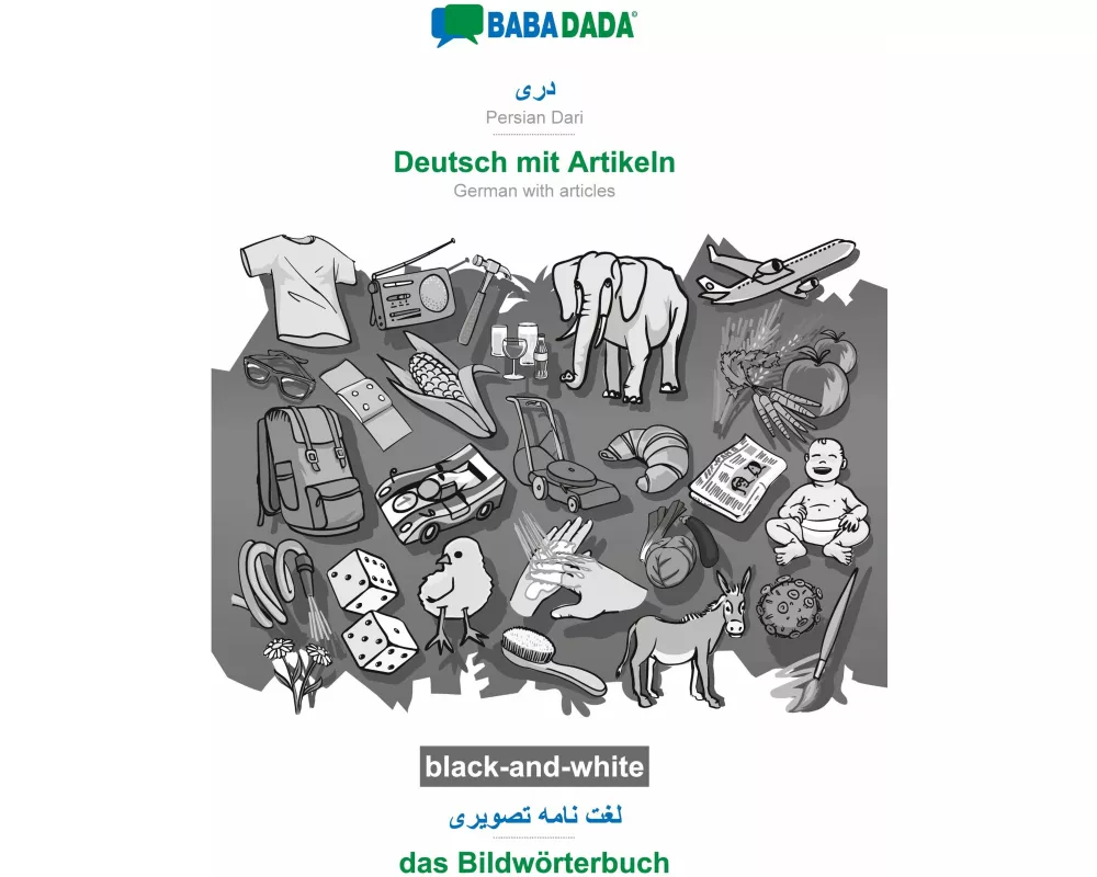Persian Dari (in arabic script) - Deutsch mit Artikeln, visual dictionary, BW