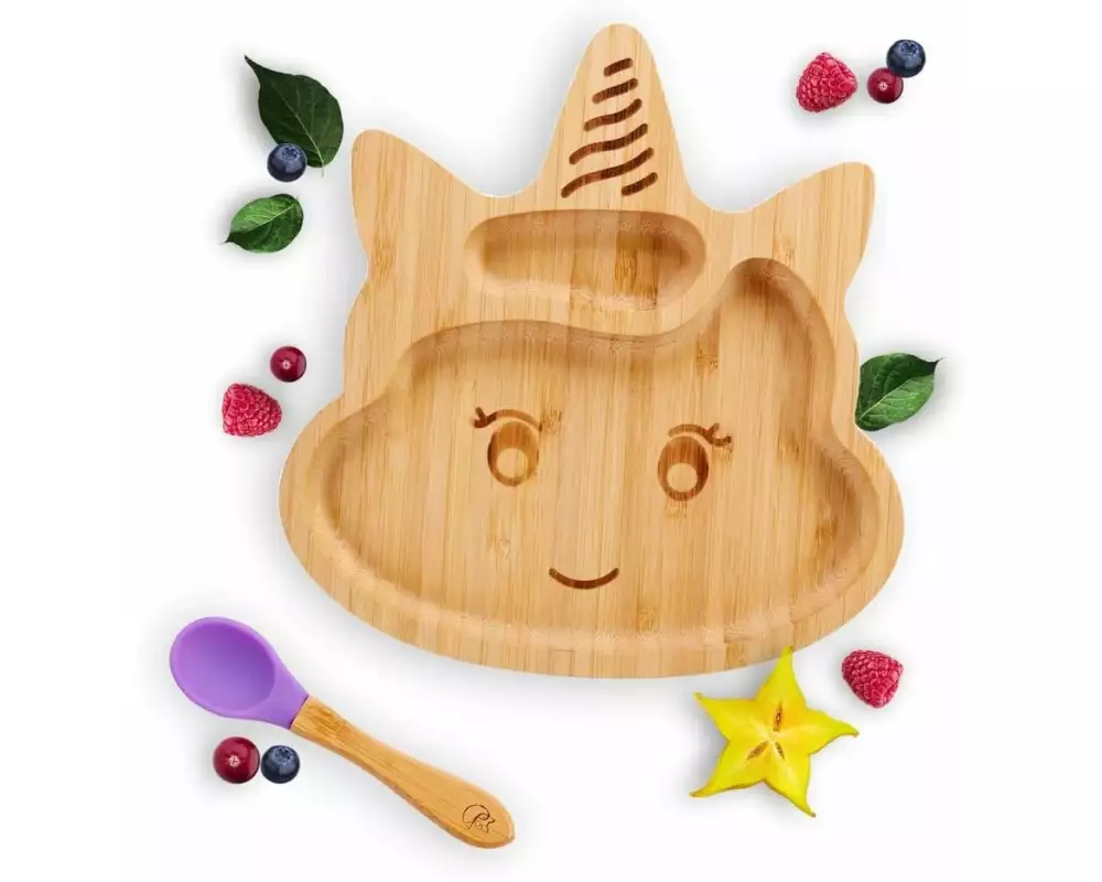 Kleinfuchs Kinderteller Bambus Einhorn Lila