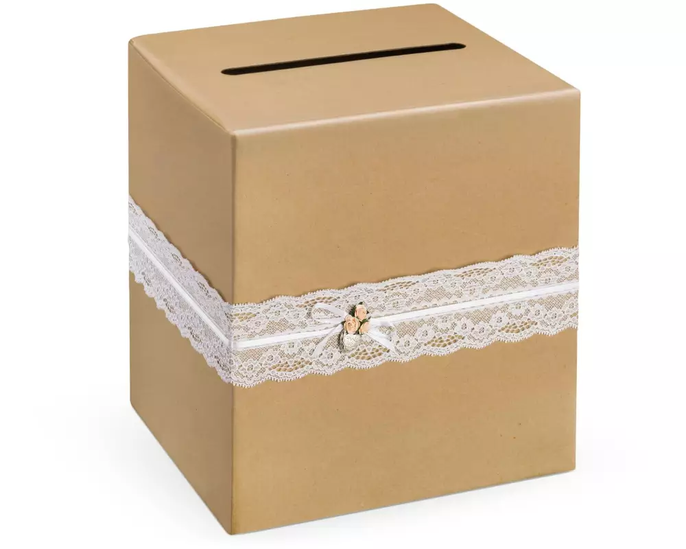Partydeco Hochzeitsaccessoire Kartenbox 24 x 24 x 24 cm, Braun