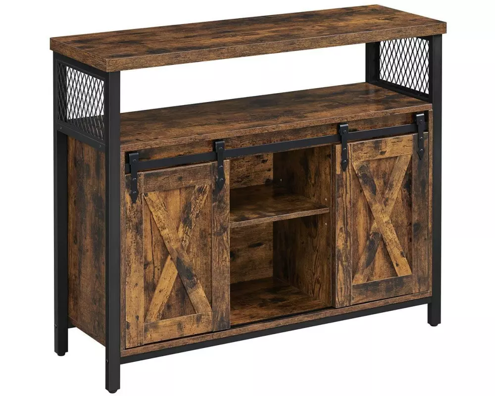 VASAGLE Sideboard mit 2 Schiebetüren 100 x 80 cm, Braun/Schwarz