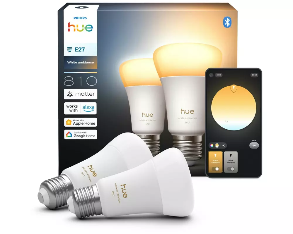 Philips Hue Leuchtmittel White Ambiance E27 Doppelpack 2 x 810 lm