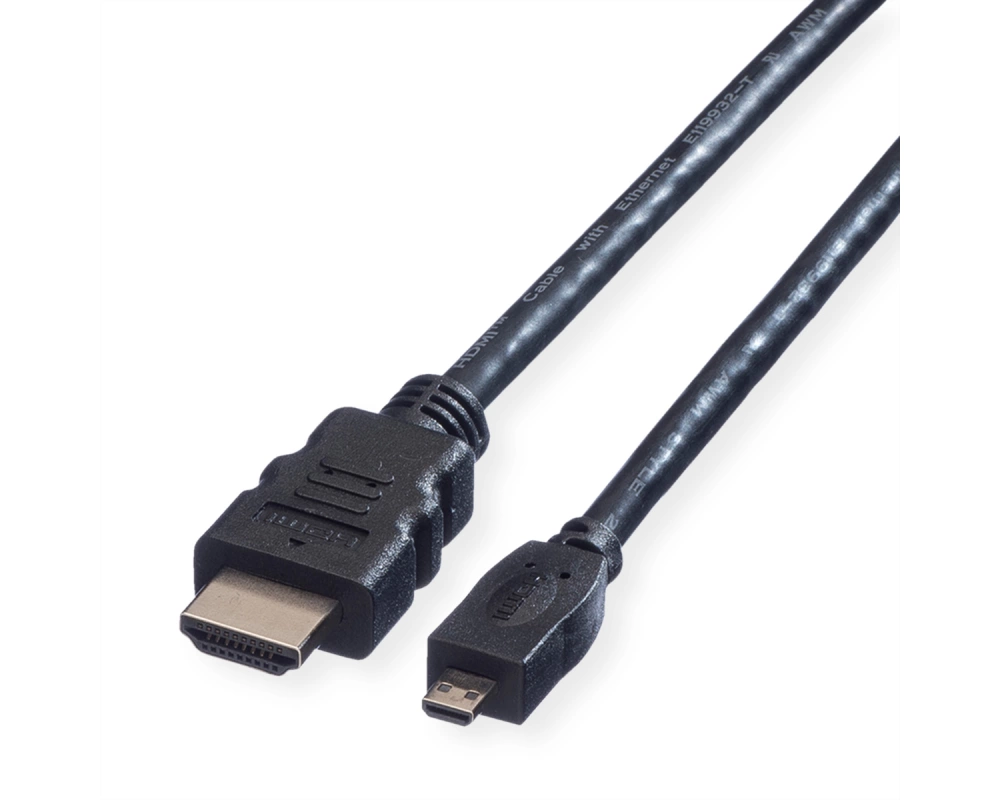 VALUE HDMI High Speed Kabel mit Ethernet, HDMI A ST - Micro HDMI ST, 2 m