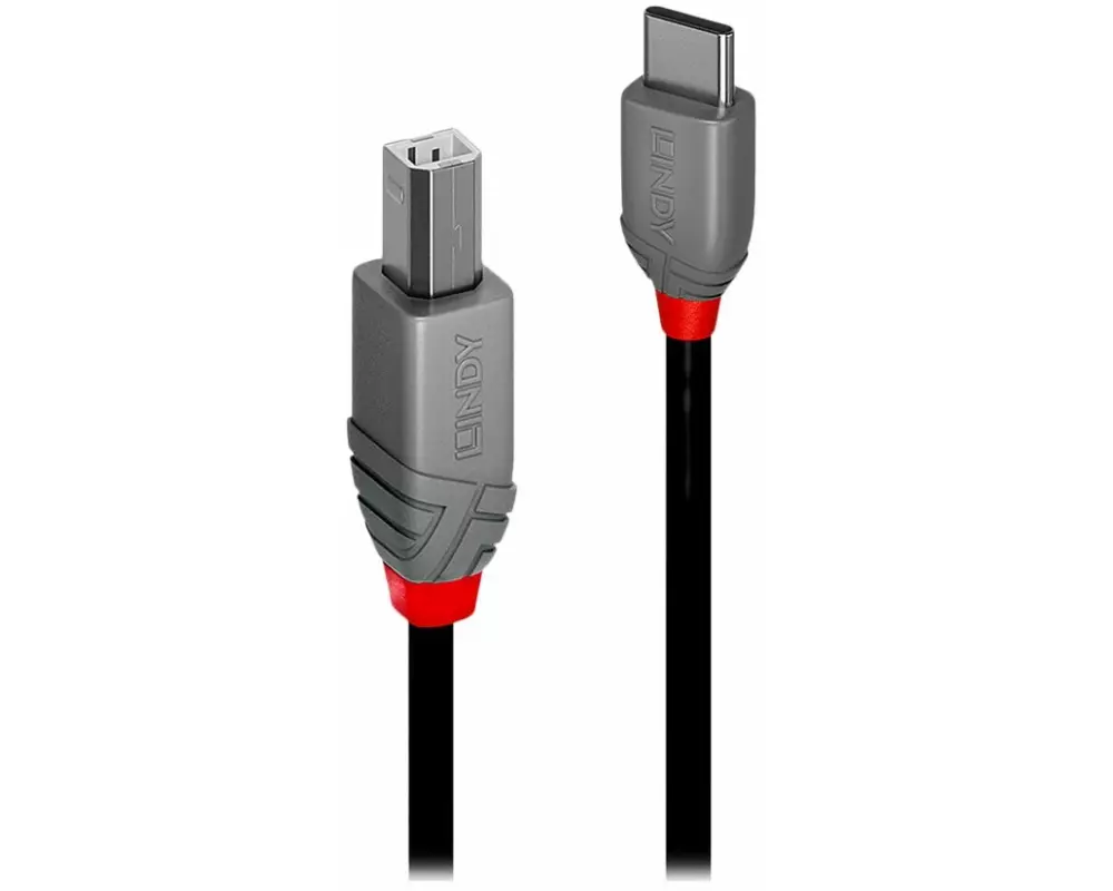 LINDY 0.5m, USB 2.0, Type C an B, Cable, Anthra, Line