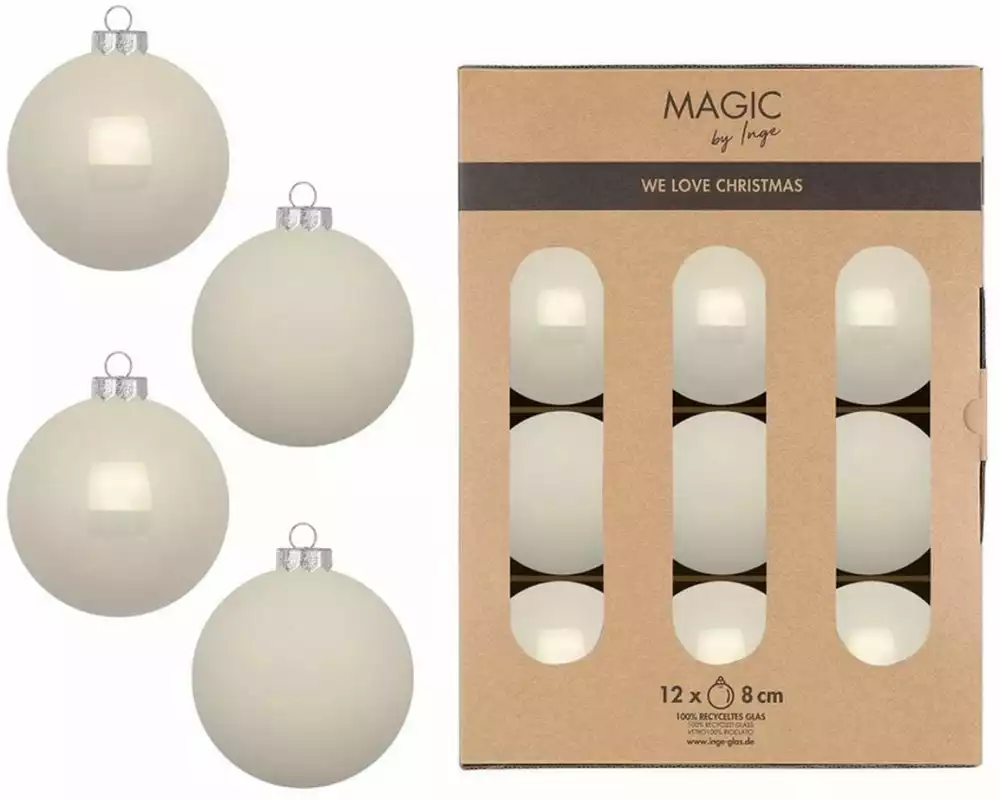 INGES CHRISTMAS DECOR Weihnachtskugel 8 cm Alt Weiss, 12 Stück