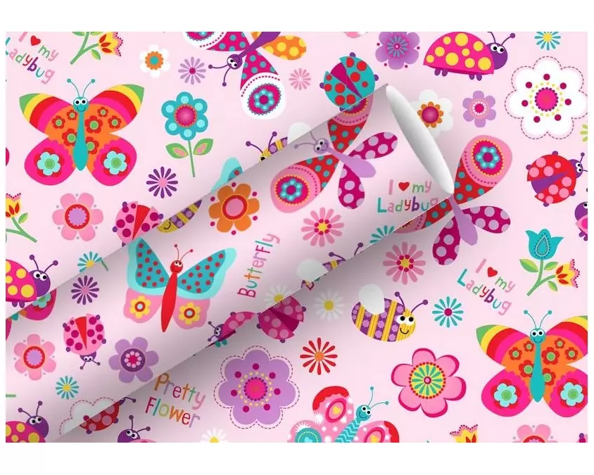 Braun + Company Geschenkpapier Flying Friends 70 cm x 2 m, Rosa