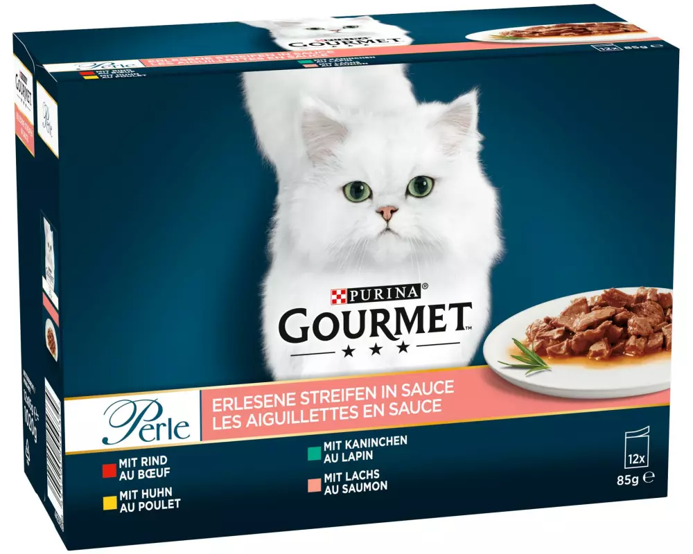 Purina Gourmet Nassfutter Gourmet Perle Erlesene Streifen Sauce, 12 x 85g