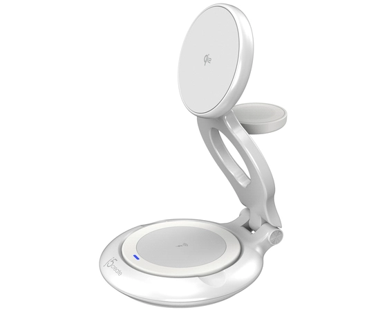 j5create Qi2 3-in-1 Magnetic Foldable Wireless Charging Station. Charger type: Indoor, Power source type: USB, Charger compatibility: Smartwatch, Headphones, Smartphone. Input voltage: 5/9 V. USB Type-C ports quantity: 1, Wireless charging, Fast charging. Product colour: White
