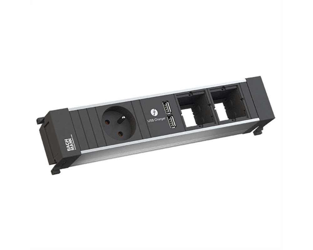 BACHMANN POWER FRAME 1xUTE 1xUSB Charger 2xCM Strom 0,2m GST18, schwarz / silber