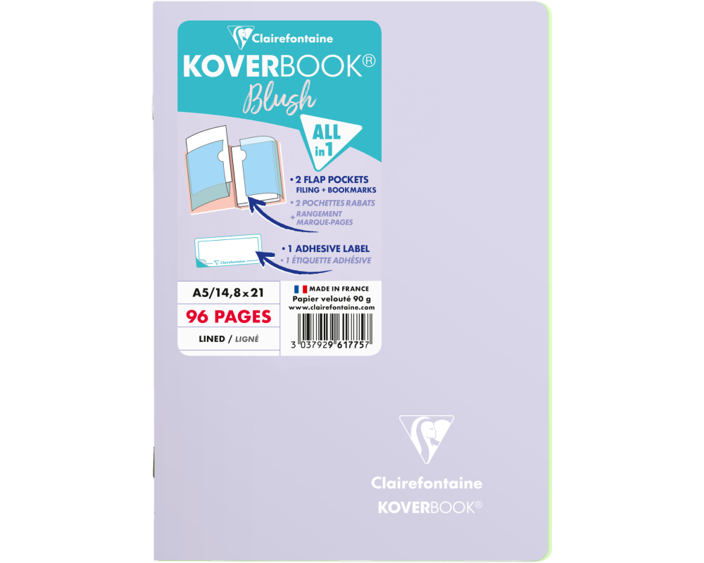 CLAIREFONTAINE Koverbook Schulheft Blush A5 961775C 90g, liniert lila / lindgrün