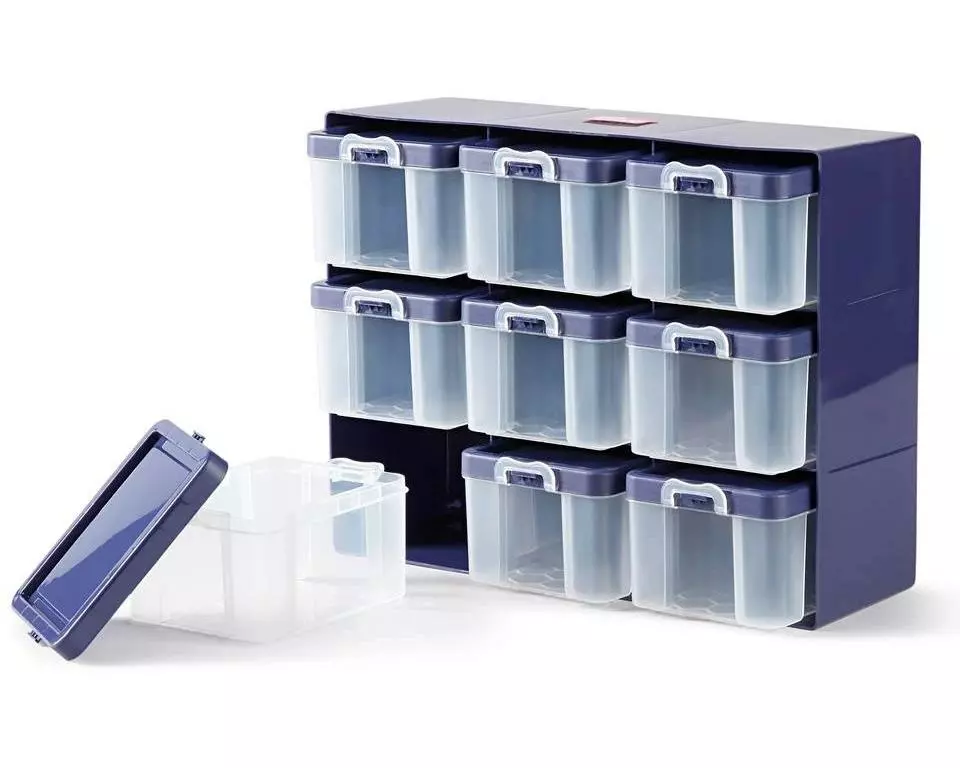 Prym Aufbewahrungstasche mit 9 Boxen Violett, Transparent