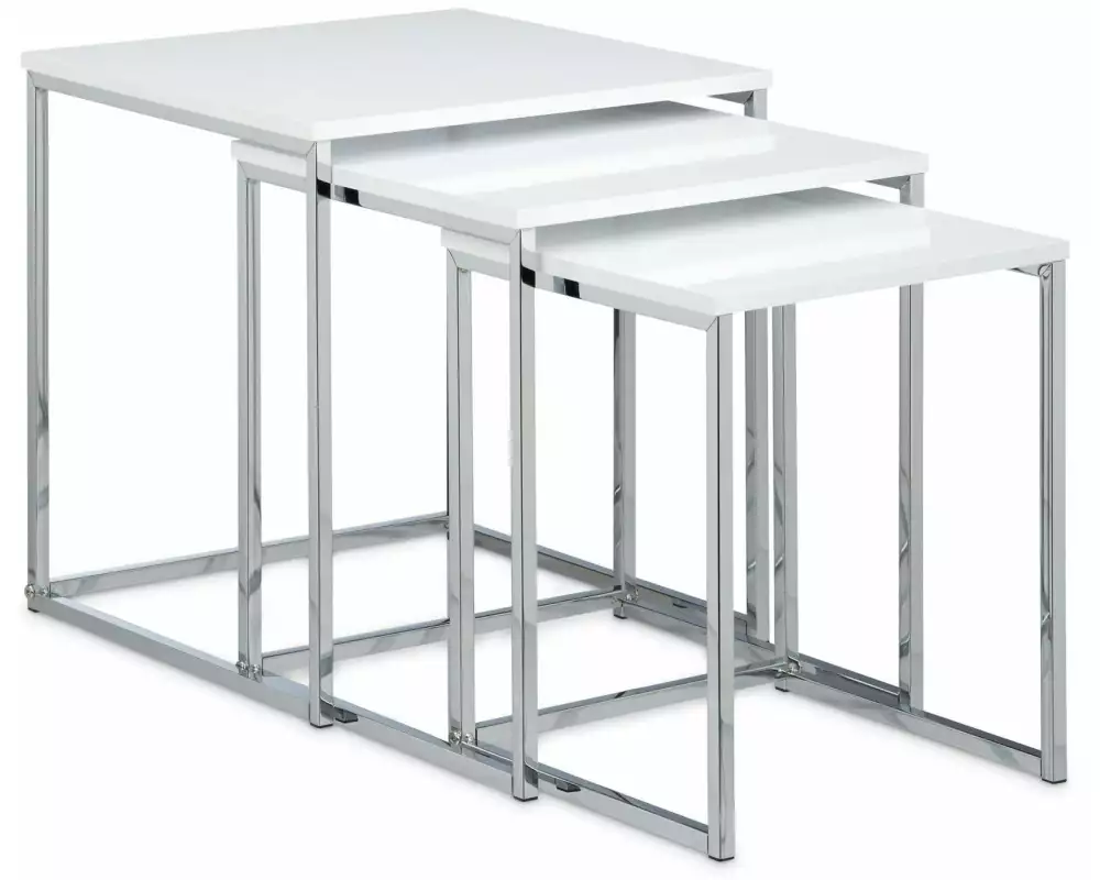 relaxdays Couchtisch 3er Set 30/35/40 x 36/39/42 cm, Silber/Weiss