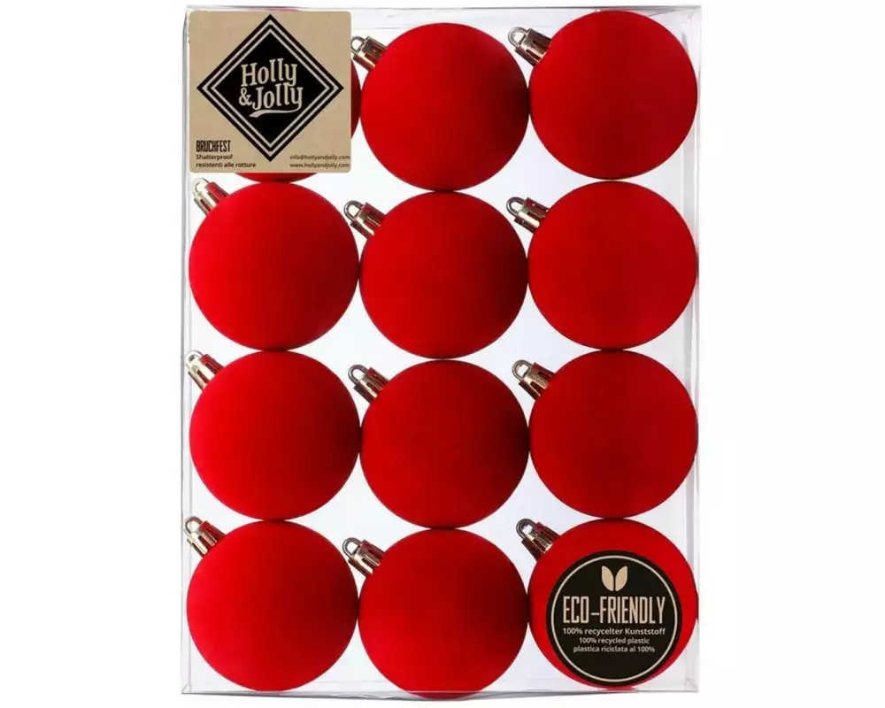 Holly & Jolly Weihnachtskugel Samt Rot 12 Stück, 6 cm