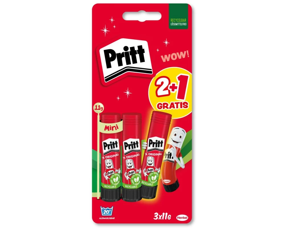 Pritt Klebestift 3 x 11 g, Rot