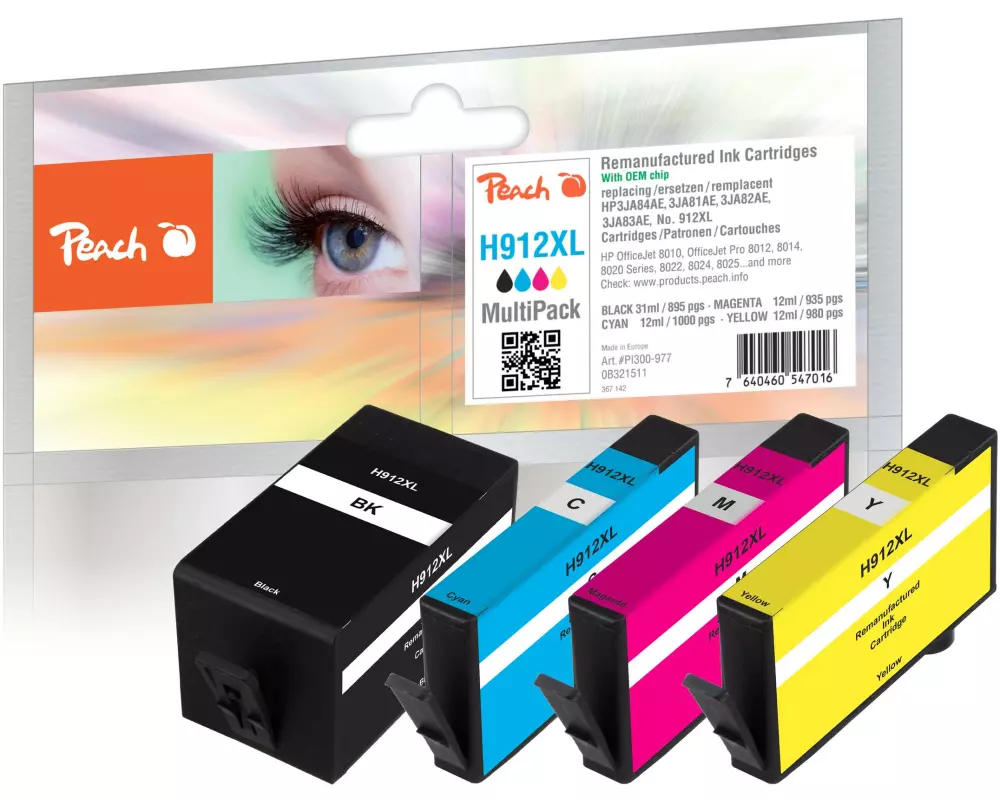 Peach Tinte HP Nr. 912XL Multi-Pack C, M, Y, BK