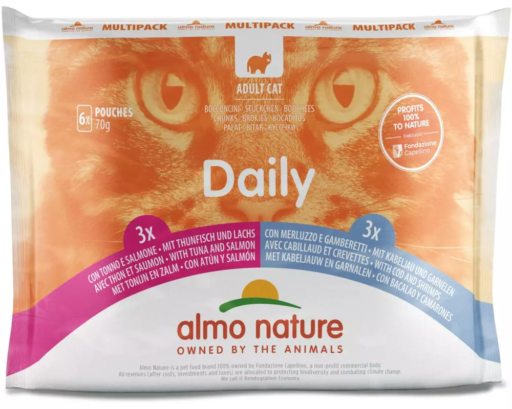 Almo Nature Nassfutter Daily Multipack, Lachs/Kabeljau/Garnelen 6 x 70g