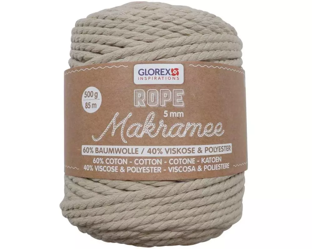 Glorex Wolle Makramee Rope gedreht 5 mm, 500 g, Beige