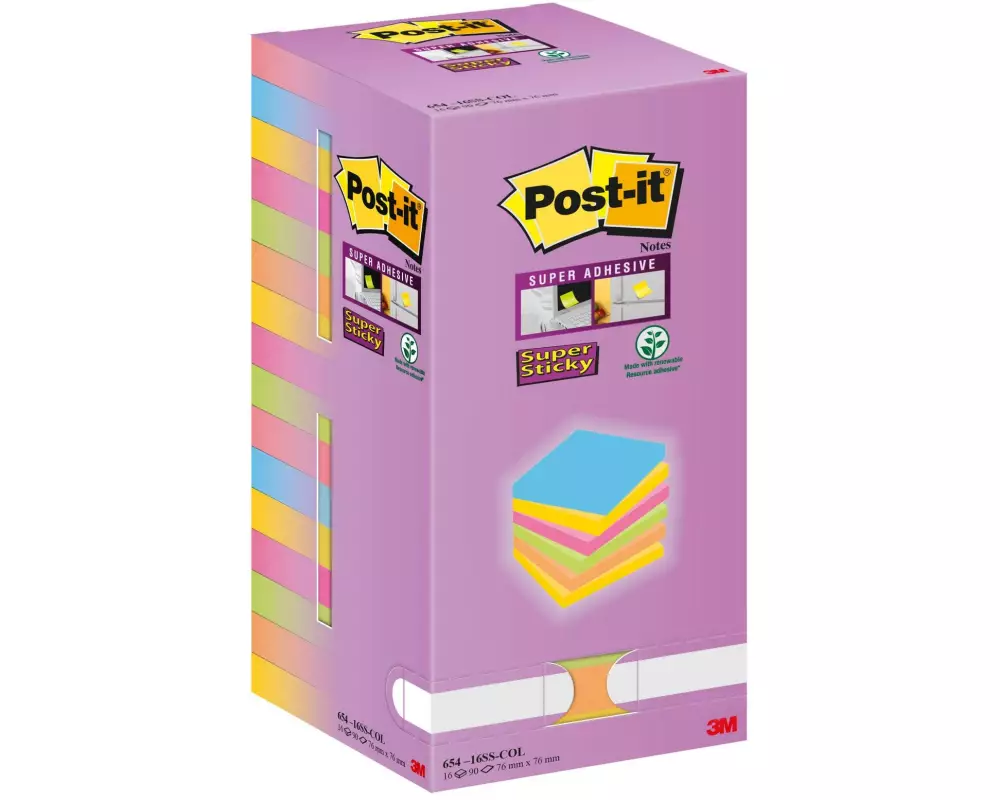 Post-it Notizzettel Super Sticky 7.6 x 7.6 cm, Mehrfarbig