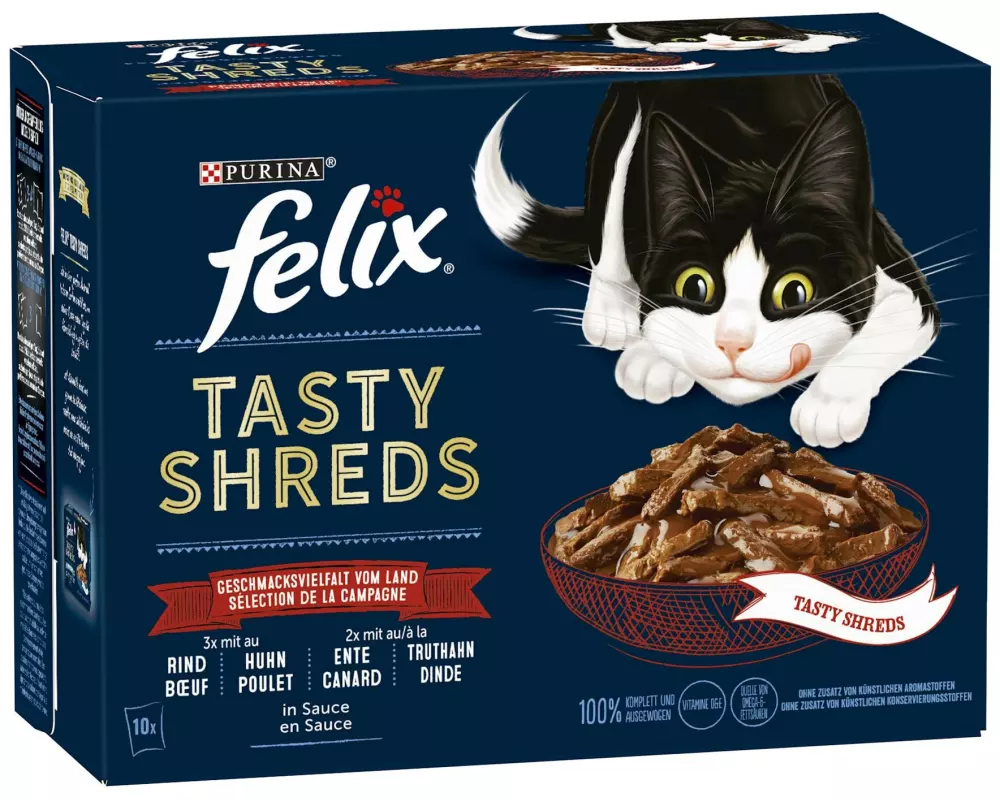 Felix Nassfutter Tasty Shred Original mit Fleisch in Gelee, 10x80g