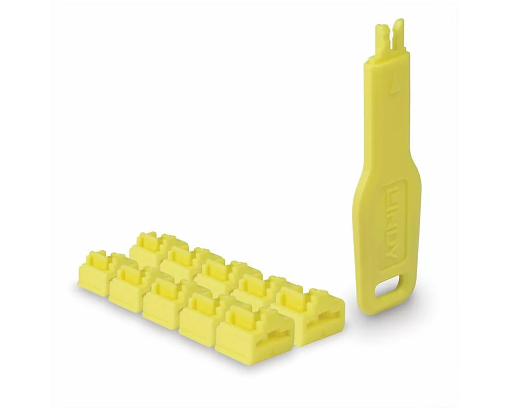 LINDY RJ45 Port Locks, YELLOW, 10x + 1 Key