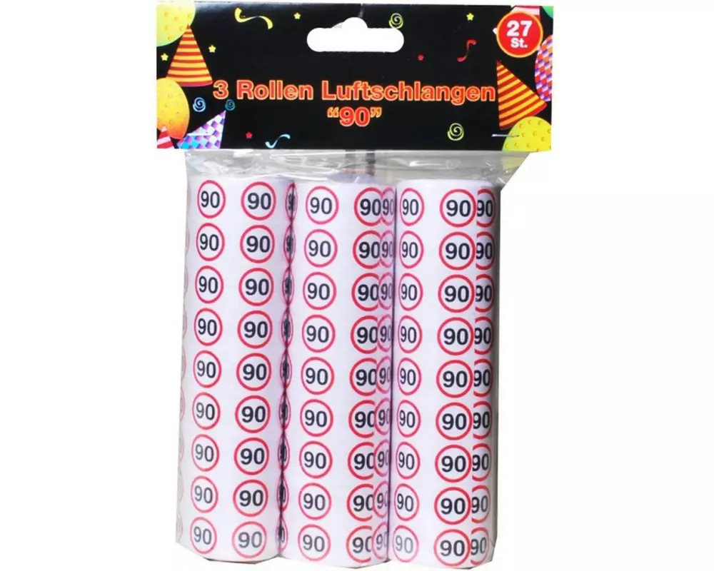 Trendcompany Luftschlangen 90. Geburtstag 3 Rollen, 27 Stück