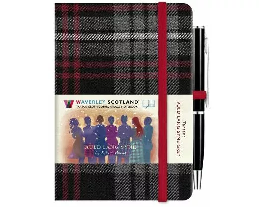 Auld Lang Syne Grey Mini Hardback Notebook with Pen; 10.5cm x 7cm