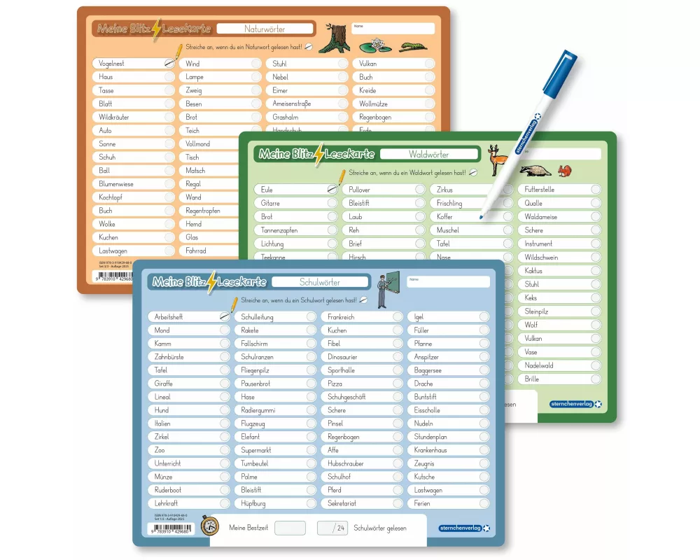 Meine Blitzlesekarten - Set 3 - 3 Lerntafeln mit Stift zur Leseförderung