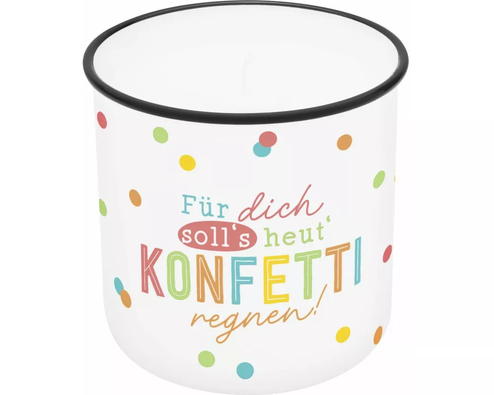 Lieblingskerze in Emailleoptik Motiv "Für dich soll es Konfetti regnen!"
