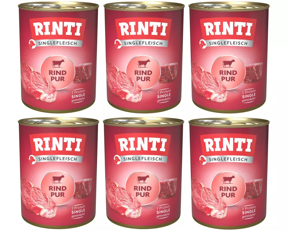 Rinti Nassfutter Singlefleisch Dose Rind Pur, 6 x 800 g