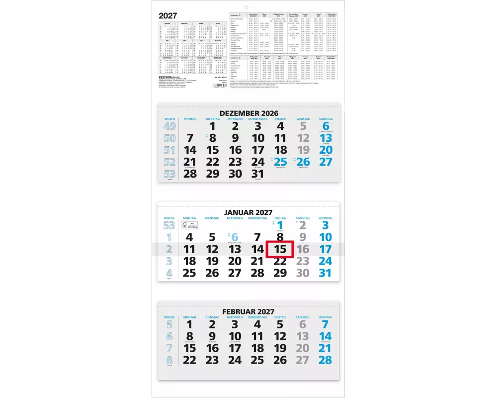 3-Monatskalender blau 2027