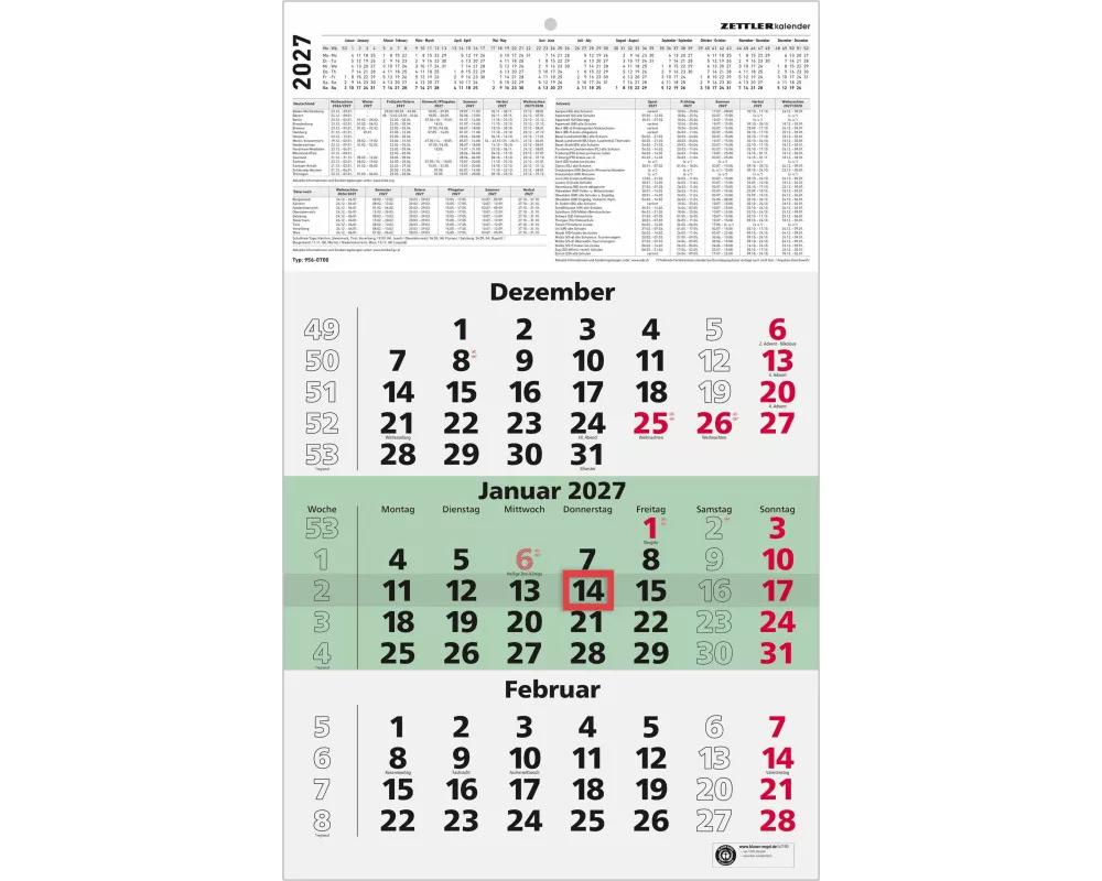 4-Monatskalender 2027