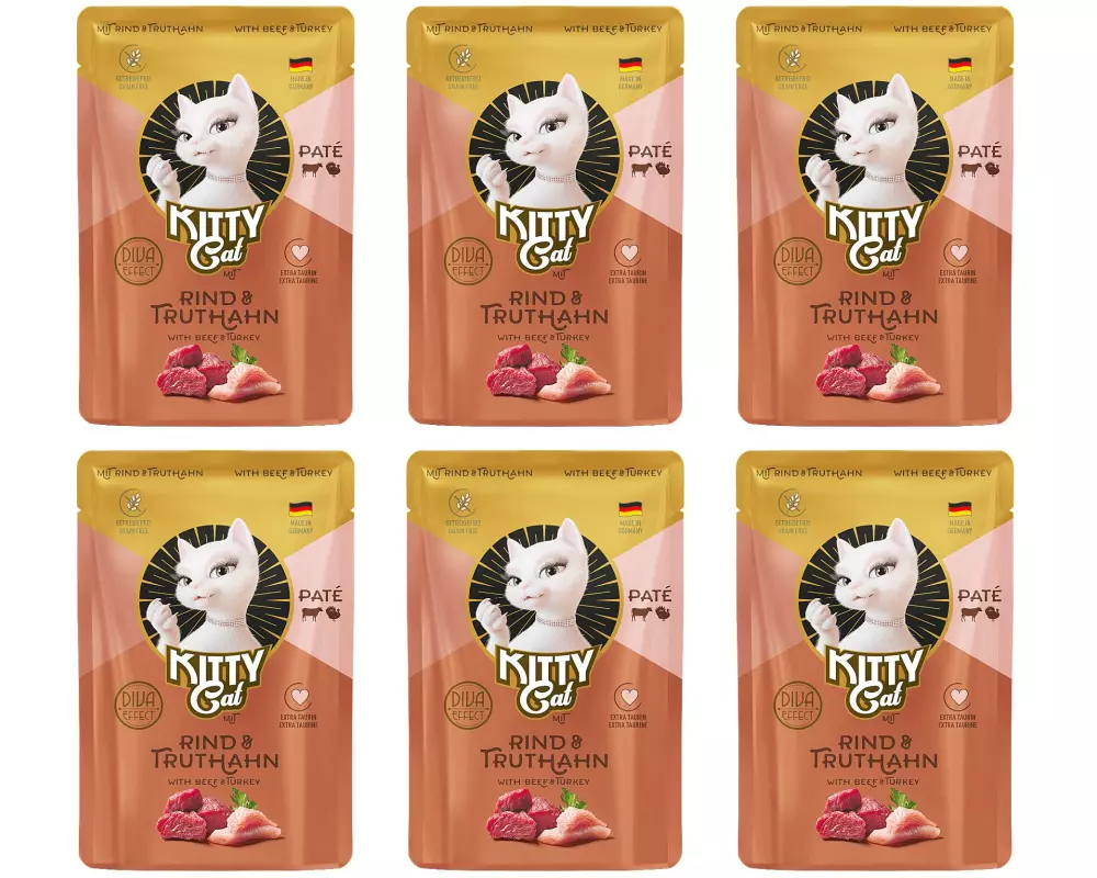 KITTY Cat Nassfutter KittyCat Paté Pouch Rind, Truthahn 6 x 85 g