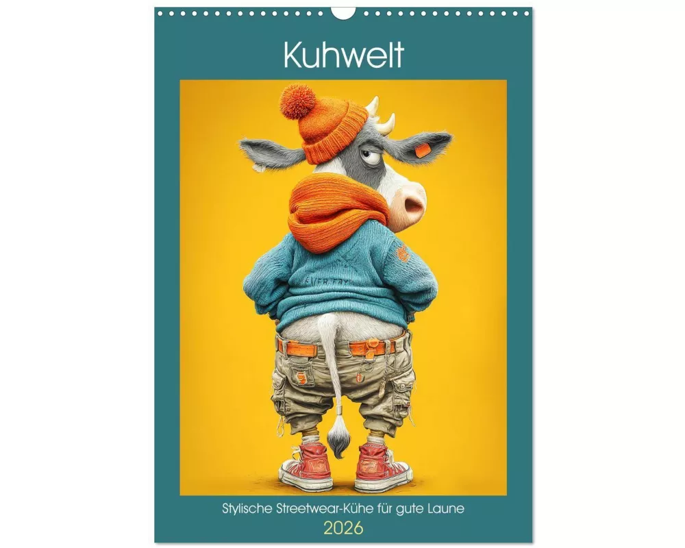 Kuhwelt. Stylische Streetwear-Kühe für gute Laune (Wandkalender 2026 DIN A3 hoch), CALVENDO Monatskalender