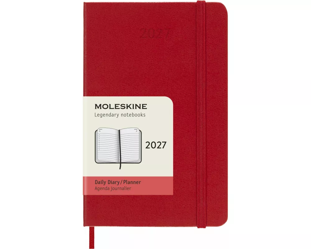 Moleskine 12 Monate Tageskalender 2027, Pocket/A6, 1 Tag = 1 Seite, fester Einband, scharlachrot