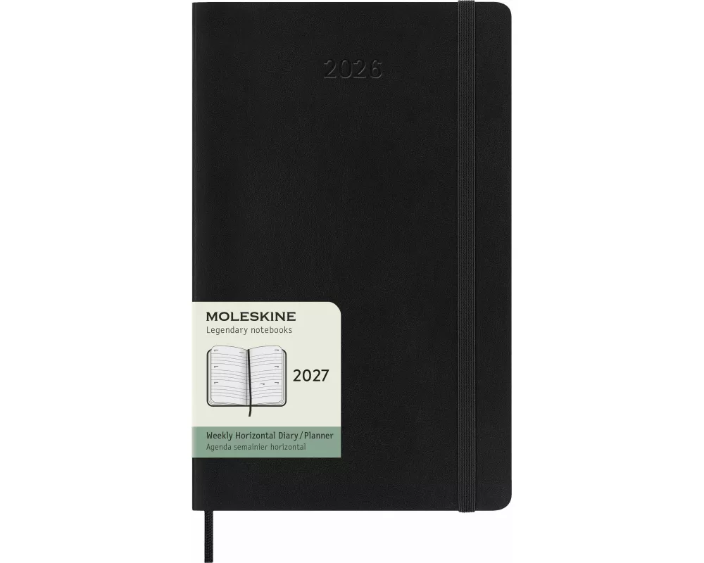 Moleskine 12 Monate Wochenkalender 2027, Large/A5, 1 Wo = 2 Seiten, horizontal, weicher Einband, schwarz