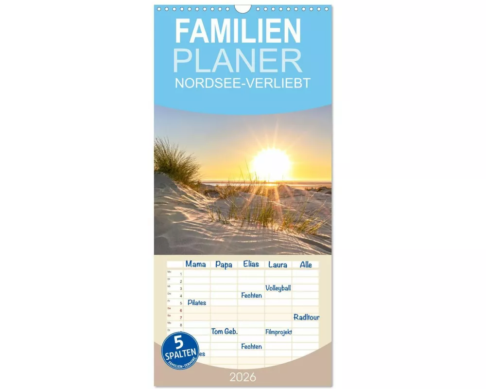Familienplaner 2026 - NORDSEE-VERLIEBT mit 5 Spalten (Wandkalender, 21 x 45 cm) CALVENDO