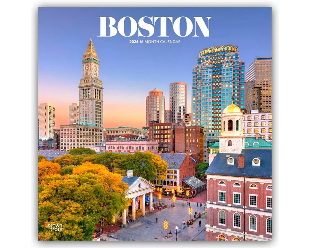 Boston 2026 12 X 24 Inch (Hanging) Monthly Square Wall Calendar Plastic-Free