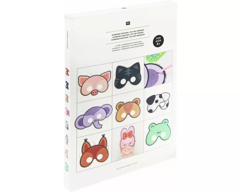 Diamond Painting DIY-Set, Masken, 8 Tiere // jeweils ca. 20 x 16 cm. 52-teilig