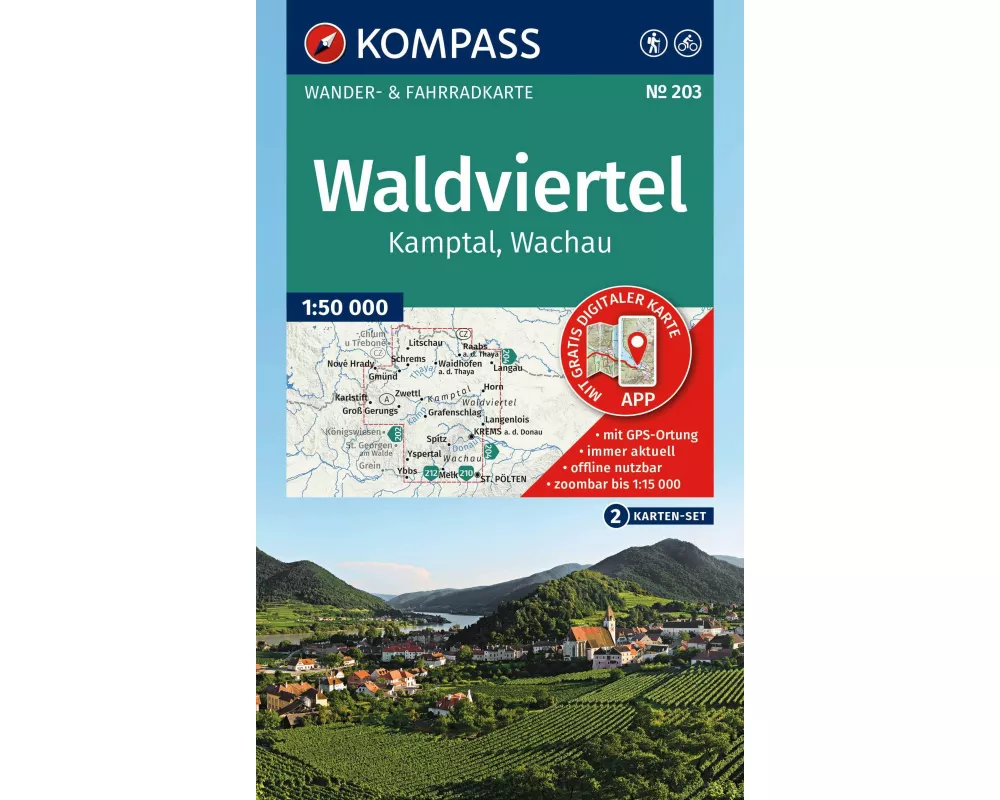 KOMPASS Wanderkarten-Set 203 Waldviertel, Kamptal, Wachau (2 Karten) 1:50.000