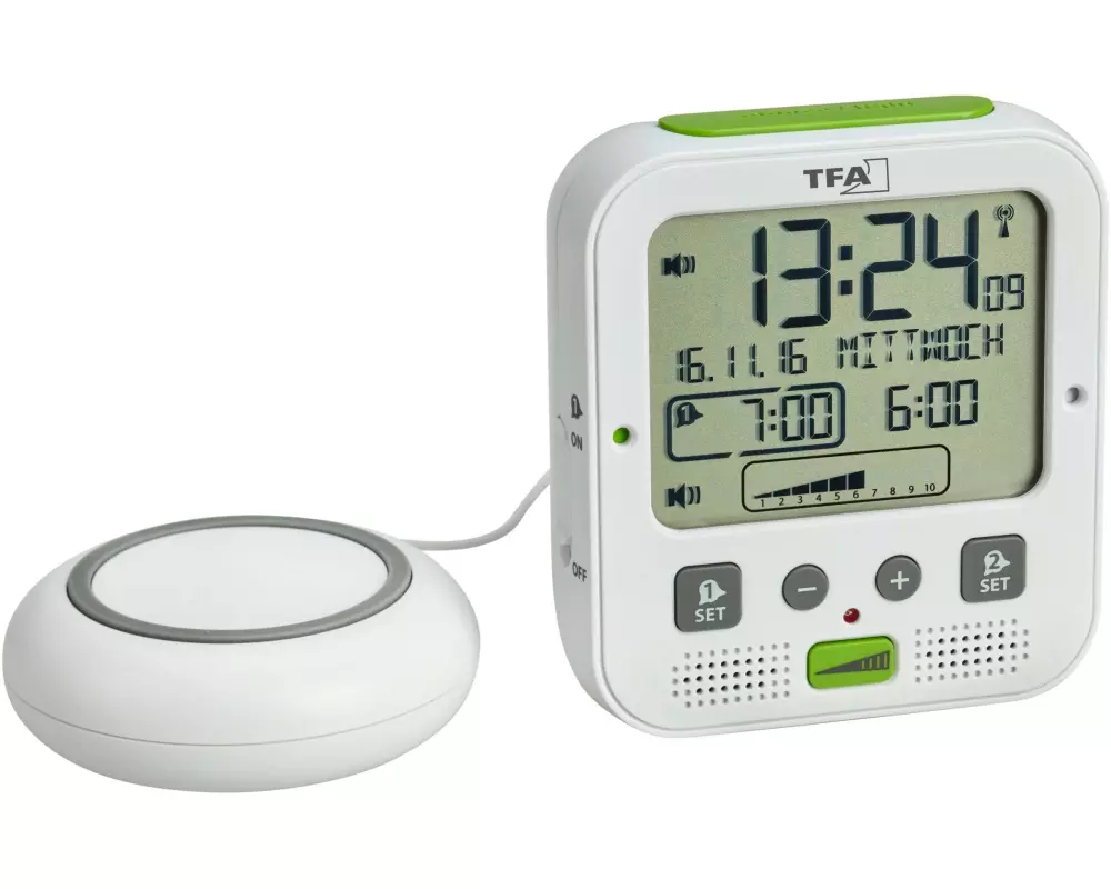 TFA Dostmann Funkwecker Boom Weiss