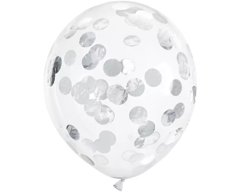 Partydeco Konfetti Luftballon rund Ø 30 cm, Transparent/Silber