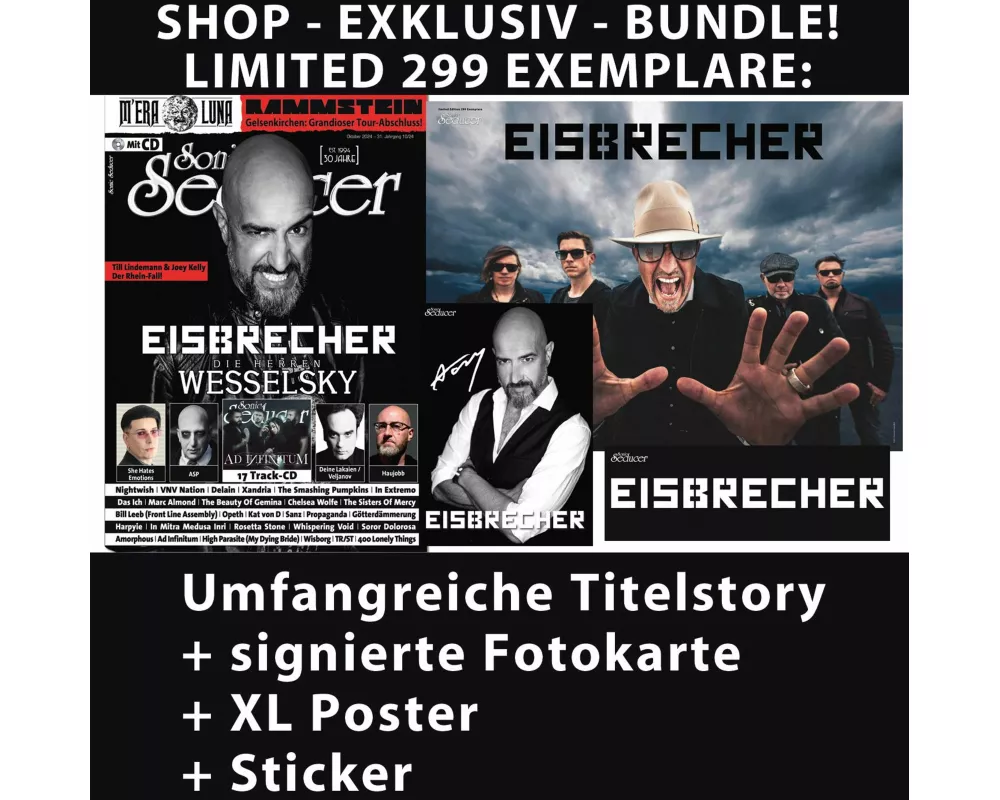 Eisbrecher - Bundle - LIMITED: Signierte Fotokarte + XL Poster + Sticker + Titel Story Sonic Seducer 10-24