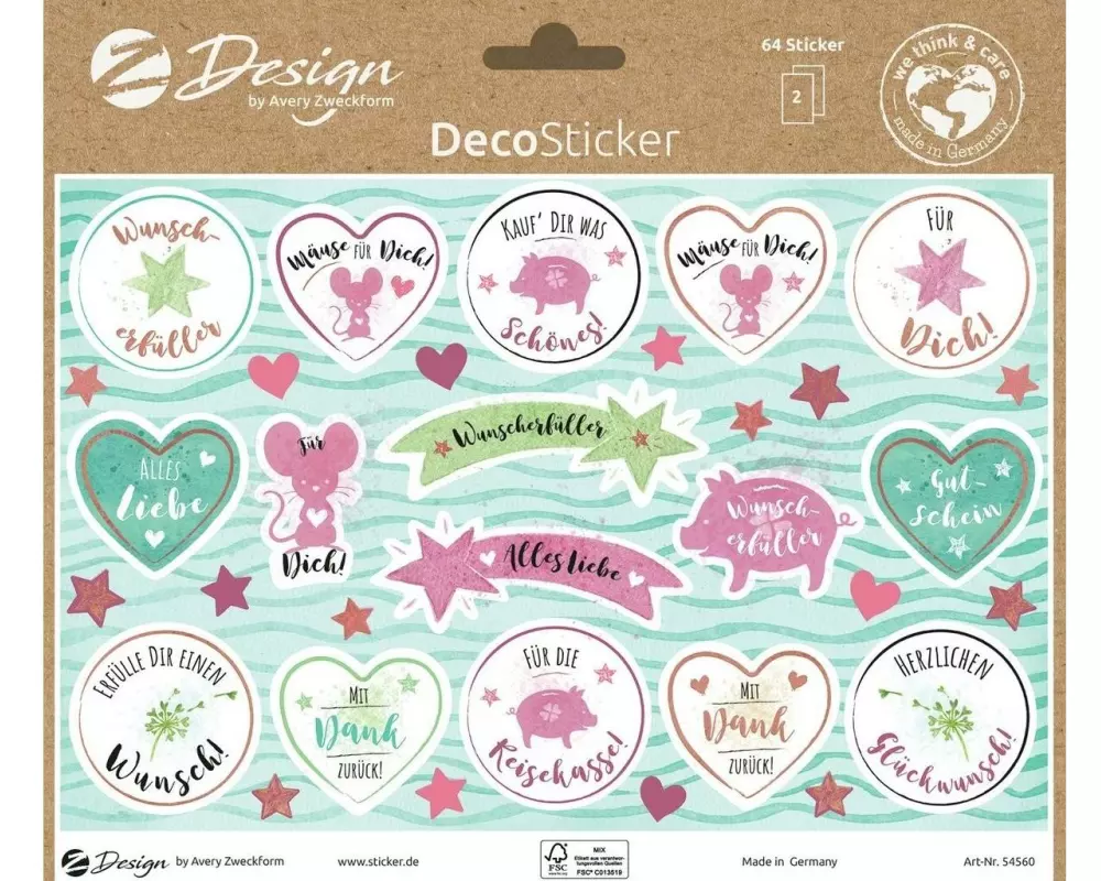 Z-Design Motivsticker A5 Deko Gutschein, Bunt, 64 Aufkleber