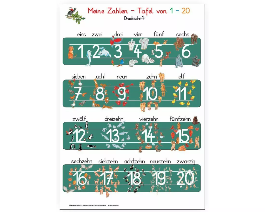 Meine Zahlen-Tafel von 1-20 Druckschrift