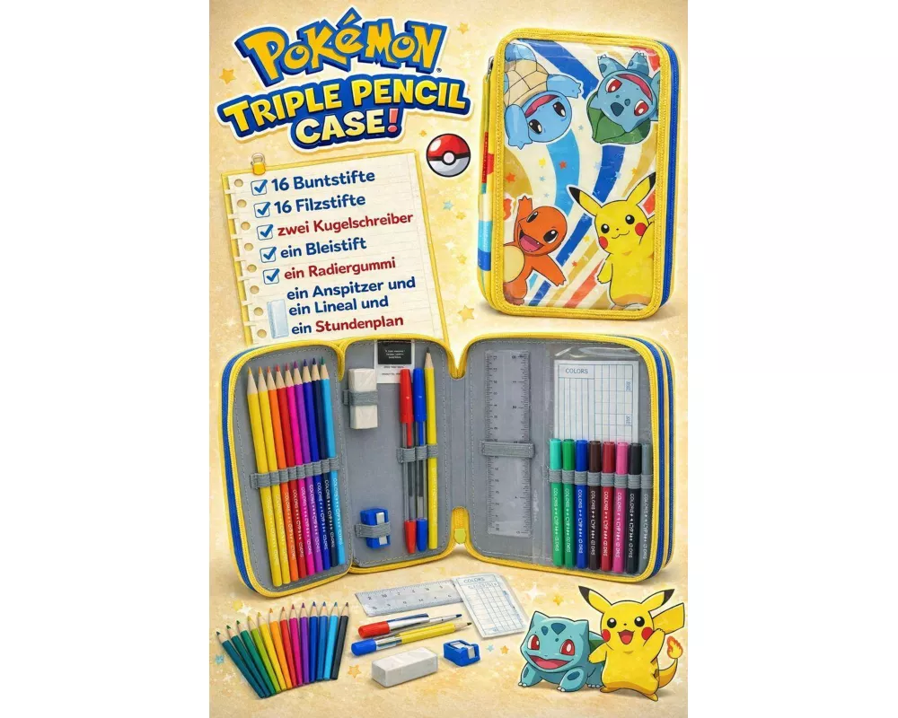 Pokemon Triple Pencil Case