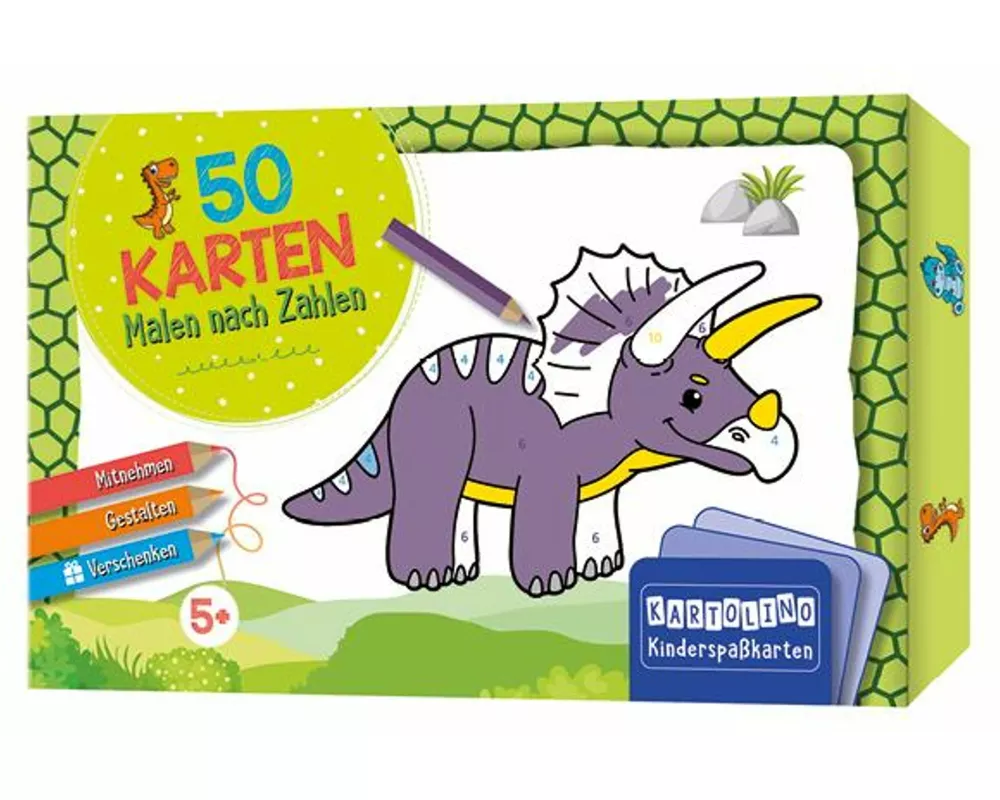 50 Karten Malen nach Zahlen - Dinosaurier