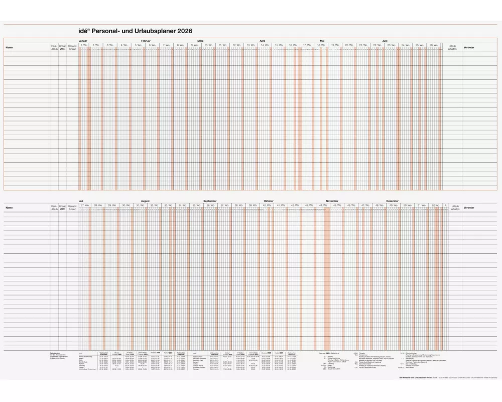 rido/idé 7033700006 | Personal- und Urlaubsplaner 2026 | 860×610 mm