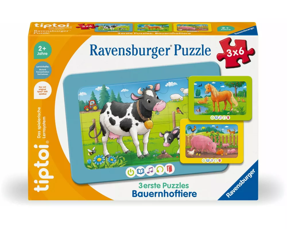 tiptoi 3 erste Puzzles: Bauernhoftiere - 3x6 Teile