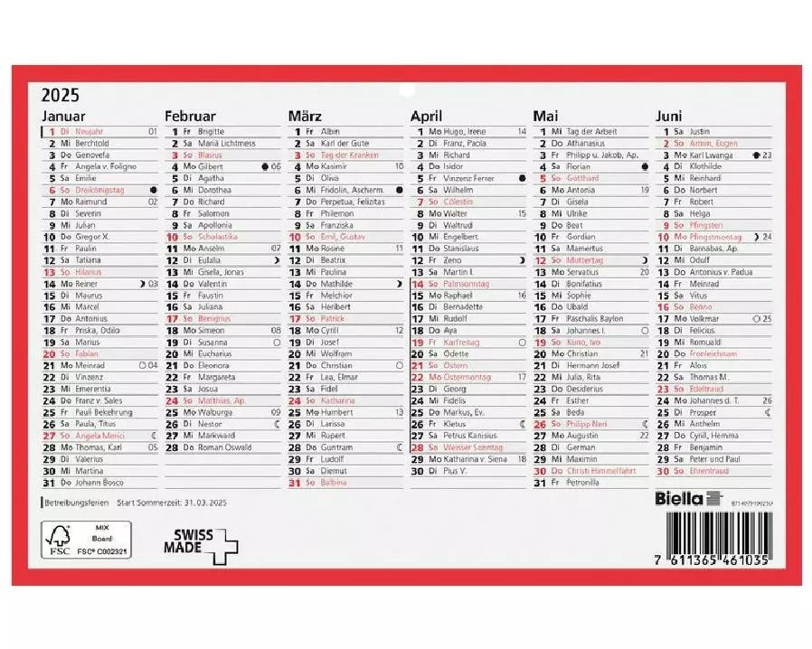 Biella Tafelkalender A5 2025