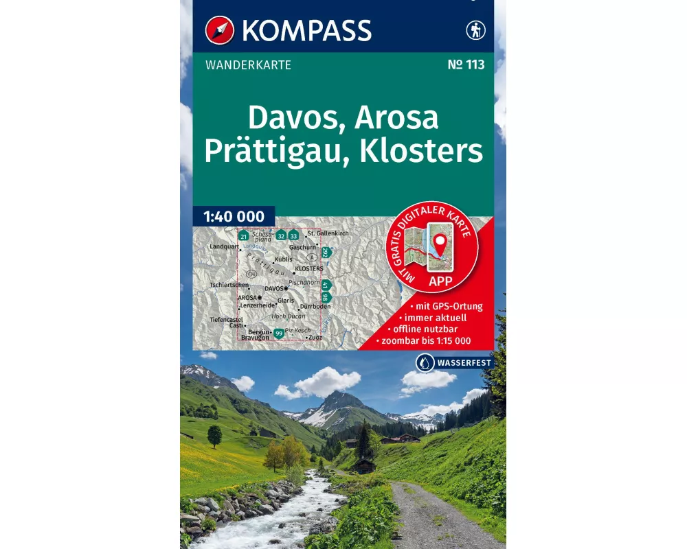 KOMPASS Wanderkarte 113 Davos, Arosa, Prättigau, Klosters 1:40.000